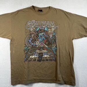 Vintage Santana Shirt Mens 2XL Brown Skull Guitar Graphic Rock Band Tee 2006